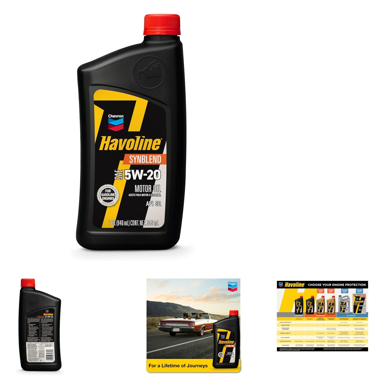 Motor Oil 5W-20 Anti-Wear Protection 1 Quart Engine Oil For Cars