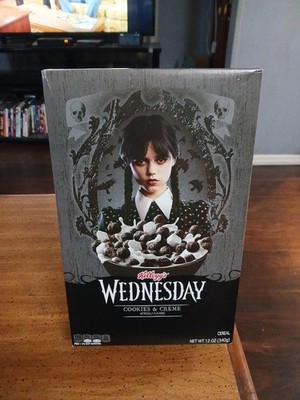LIMITED EDITION Kellogg's Wednesday Addams Cereal Cookies and Creme 12oz - 1 box