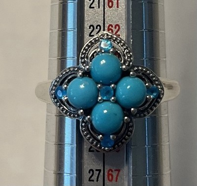 MCGI Sterling Silver 925 Kingman Turquoise And Neon Apatite Ring Size 10.75