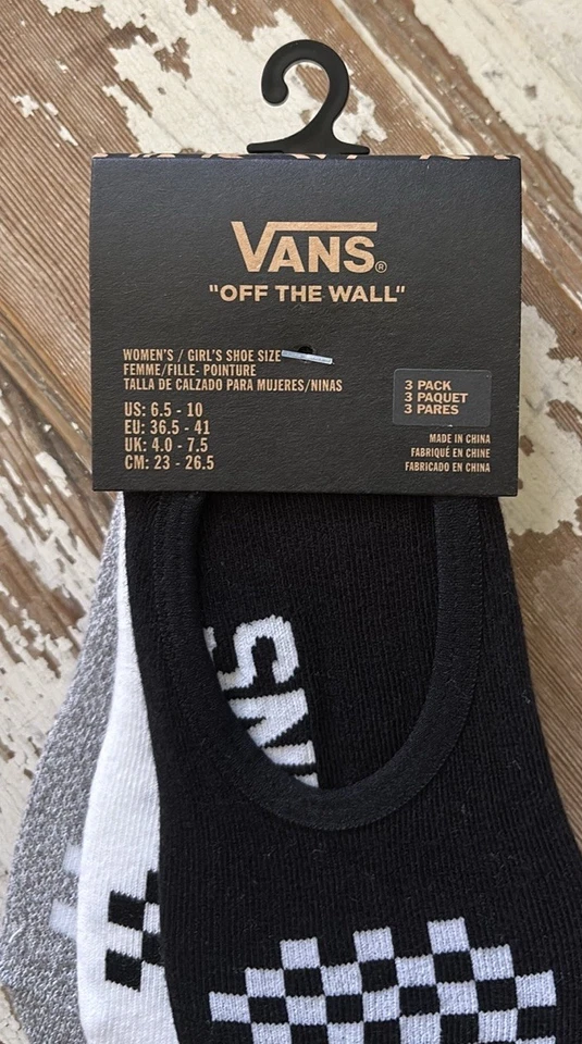 Vans Socks Women 6.5-10 Liner Checkered 3 Pack - No Show Black Grey White - Image 2 of 4