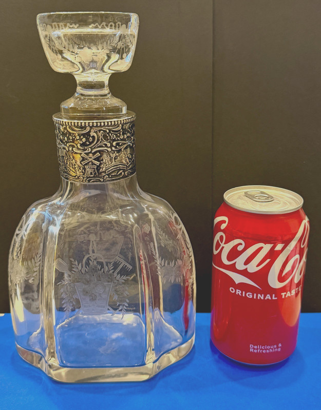 Antique Hanau Decanter Cut Crystal 800 silver Collar C 1900 24cm 9.5"