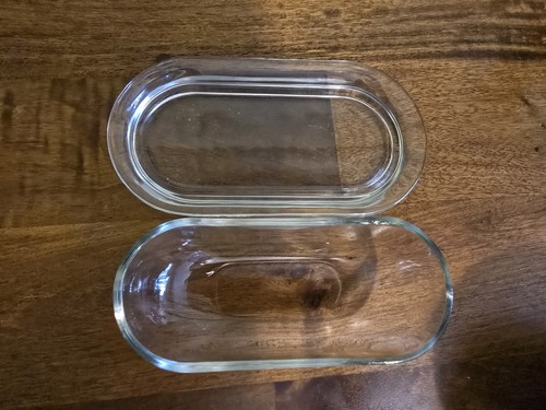 Vintage ovaler gewölbter Deckel Klarglas Stick Butterdose - Bild 5 von 6