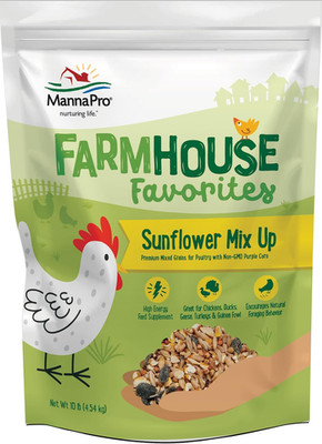 Farmhouse Favorites   Sunflower Mix up   Premium Grains for Poultry   Made with