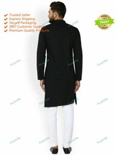 Mens Kurta Cotton Black Pathani Kurta Ethnic Mens Designer Kurta Traditional