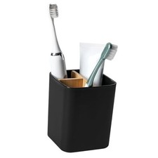 Bamboo Toothbrush Holder for Bathrooms, 3 Slots 3 Slots 1 Pack Black