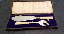 Fine Antique Bone Handled Silver Plated Fish Knife &  Serving Fork EPNS 1920's 