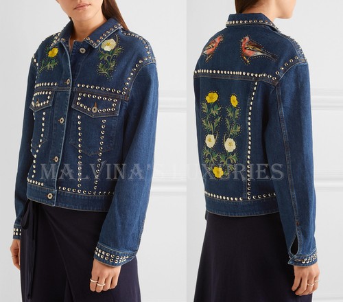STELLA MCCARTNEY DENIM JACKET FLORAL EMBROIDERED STUDDED BLUE COTTON $1,930 42 6 - Picture 3 of 8
