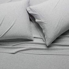 4-Piece Cotton JerseySheet Set,Flat SheetandPull-On Sheet,Pillowcases,Light Gray