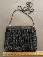 VINTAGE BLACK SEQUIN MESH EVENING BAG PURSE