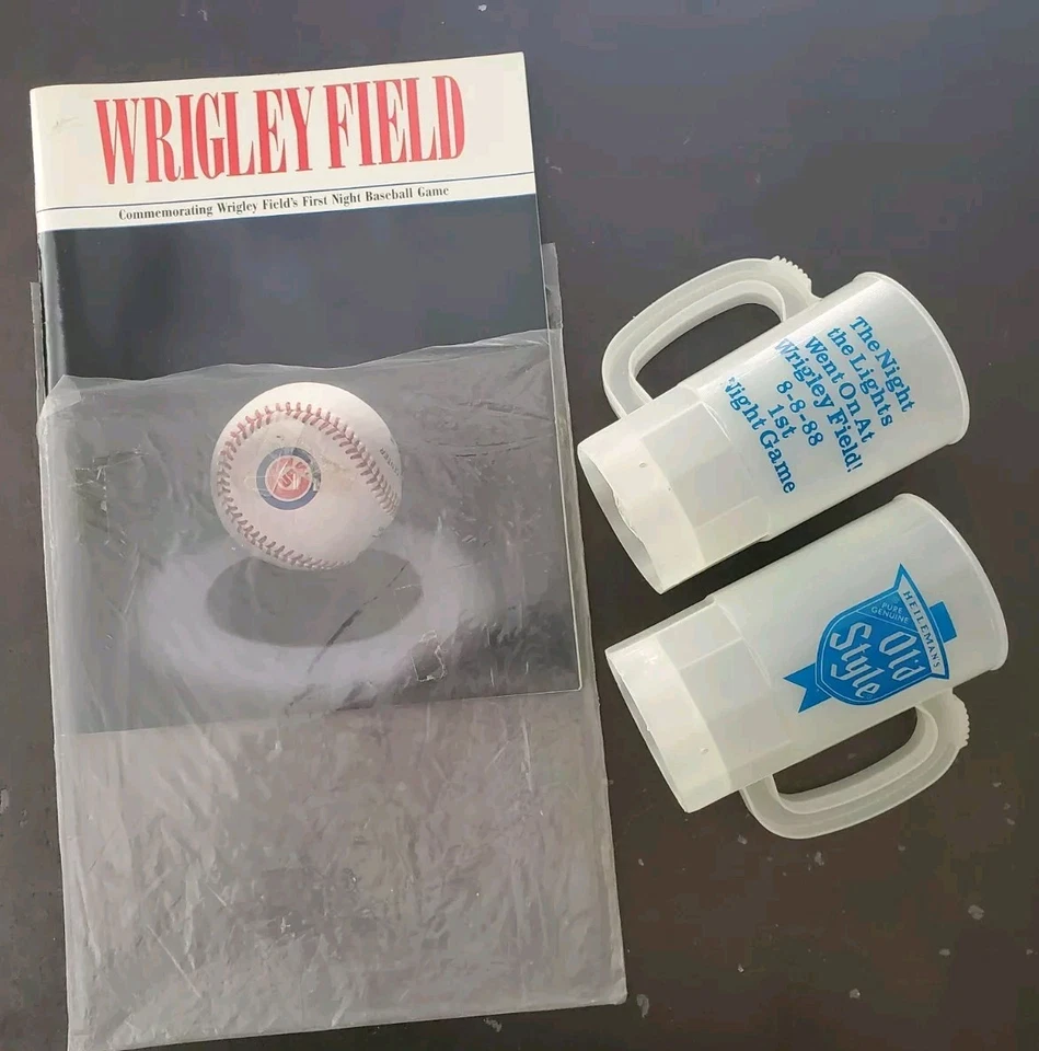 Chicago Cubs Wrigley Field First Night Game Commemorative Bat - Program & CUPS - Image 3 of 4
