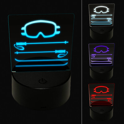 Skiing Goggles Poles Equipment Sport 3D Illusion LED Night Light Sign Lamp