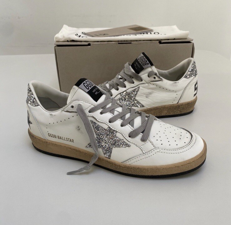 Golden Goose Ball Star Sneaker White Leather/Silver Glitter