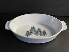 Crofton Stoneware Christmas Art White Casserole Oven Baking Dish Oval 13” X 8.5”