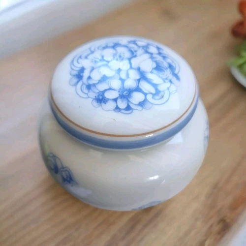 Rosenthal Thomas Mouson Vintage German Trinket Dish With Lid Blue Floral Pattern