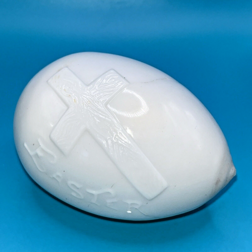 Antyczne wiktoriańskie białe szkło mleczne dmuchane jajko wielkanocne wytłaczany podniesiony krzyż - Zdjęcie 1 z 11