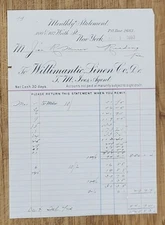 1893 Billhead New York City Willimantic Linen Company