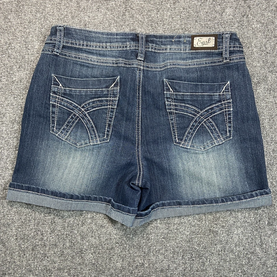 Earl Jean Denim Shorts Womens Size 10 Thick Stitch Rhinestones Cuffed Pockets  - Image 2 of 4