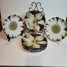 Set of 6~ 8" PORCELAIN PLATES ~ Flowers ~ 1999 ~ Lea Murphy ~ Whiny Dog Press