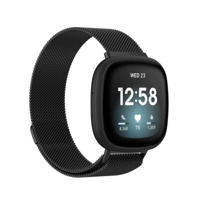 Für Fitbit Versa 4 + 3 Sense 1+ 2 Magnet Metall Watch Uhr Ersatz Armband Schwarz