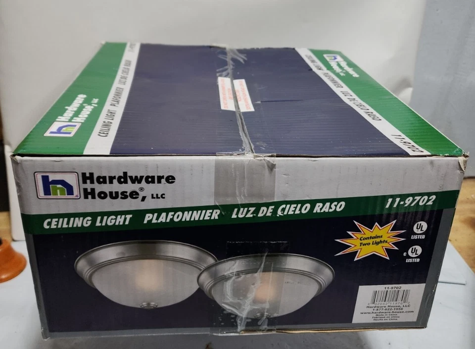 2 Hardware House Flush Mount Ceiling Light Fixture 5" x 13" Satin Nickel 11-9702 - Image 2 of 4