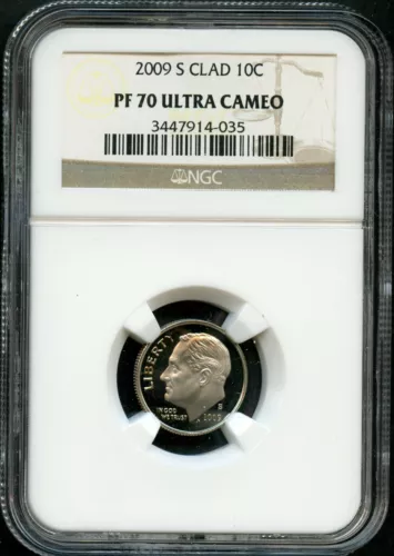 PERFECT, 2009-S ROOSEVELT CLAD PROOF DIME 10c NGC PF70 ULTRA CAMEO