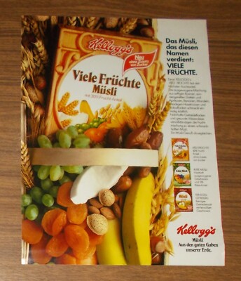 Seltene Werbung KELLOGG'S VIELE FRÜCHTE MÜSLI aus guten Gaben unserer Erde 1984
