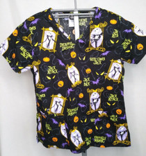Womens Scrub Top HALLOWEEN NIGHTMARE BEFORE CHRISTMAS SMALL JACK NURSE MEDICAL