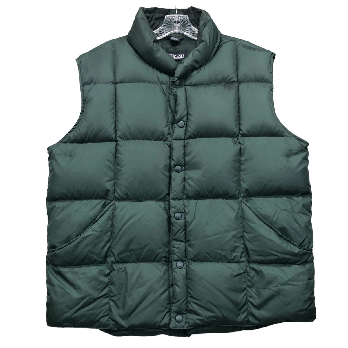 Lands End Mens Goose Down Vest Large 42 44 Black Insulated Puffer Snaps ...