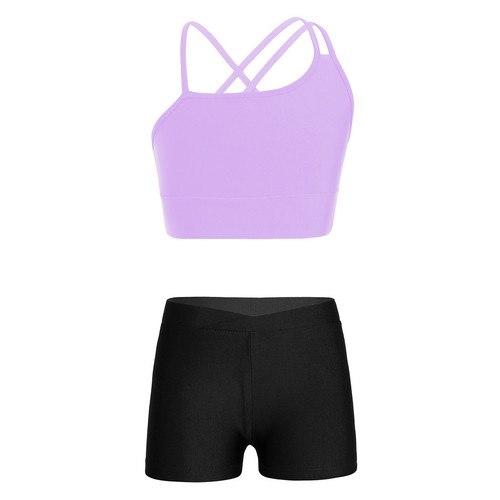 Kids Girls Set Asymmetrical Suit Strappy Outfits Beachwear Dancewear Running - Picture 22 of 64
