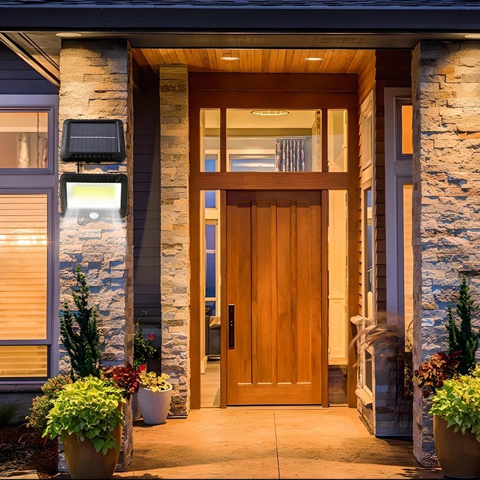 100 LED Solarlampe Solarleuchte mit Bewegungsmelder Außen Fluter Strahler Retoo - Bild 4 von 4