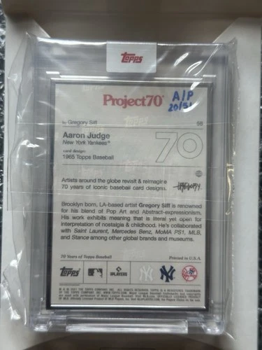 Topps Project 70 Aaron Judge by Gregory Siff Artist Proof AP #20/51 HANDNUMBERED