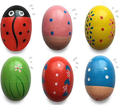 6 Pack Wooden Percussion Musical Shake Eggs Easter Egg Shakers for Kids Boys Gir