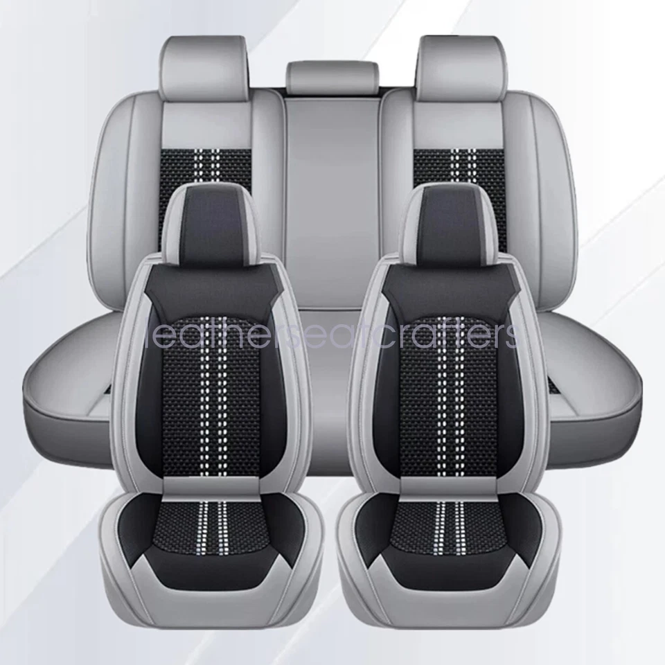 For Toyota Car 5-Sits Full Set Front & Rear PU Leather Protector Seat Cover Gray - Image 3 of 4
