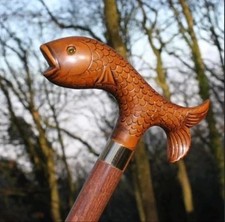 Fish handle wooden hand carved walking stick for men women walking cane animal