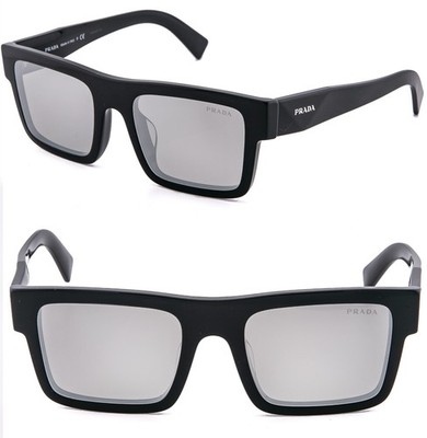 PRADA 19W SYMBOLE Black Silver Mirror Classic Rectangle Unisex PR19WS Sunglasses