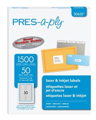 PRES-a-ply File Folder Laser Label, 0.66 x 3.43 Inches, One Size, White 