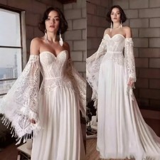 Exquisite Lace Flared Sleeves Wedding Dress Off Shoulder Bride Gowns Customized