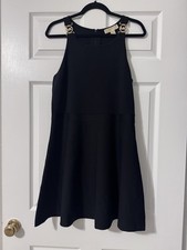 Michael Kors Black Ribbed Bodycon Tank Dress Gold MK Hardware XL