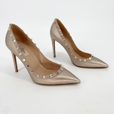 Valentino Garavani Metallic Pebbled Calfskin Rockstud Pointed Toe Pumps EU 37