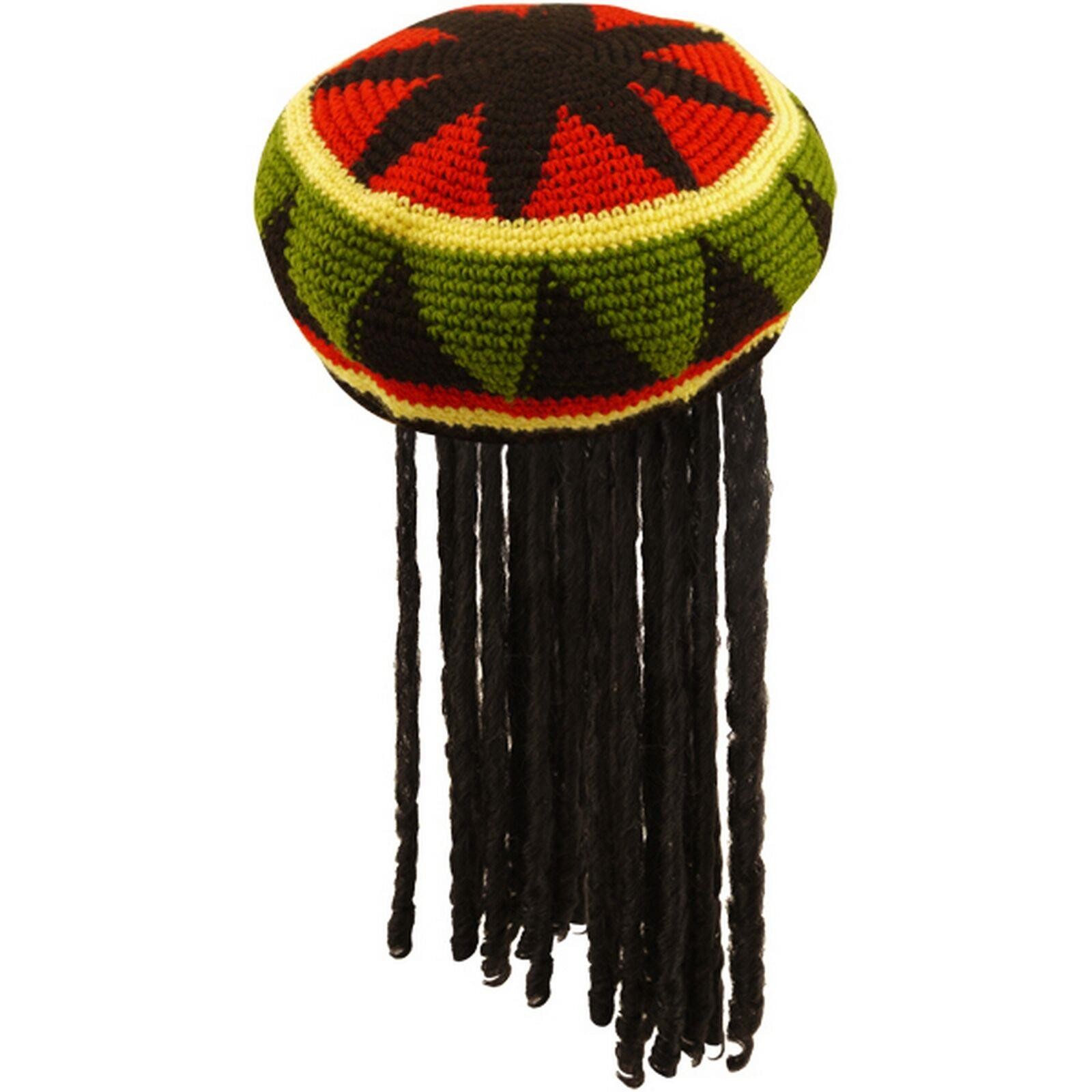 Adults Rasta Rastafarian Rastacap Tam Hat With Dreadlocks Jamaican Fancy Dress