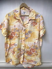 Citron Santa Monica Hawaiian Tropical Print Button Up Short Sleeve Shirt Size L