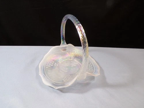 Fenton White Opal Carnival Glass Grape & Cable Basket 1996 ICGA Souvenir Piece