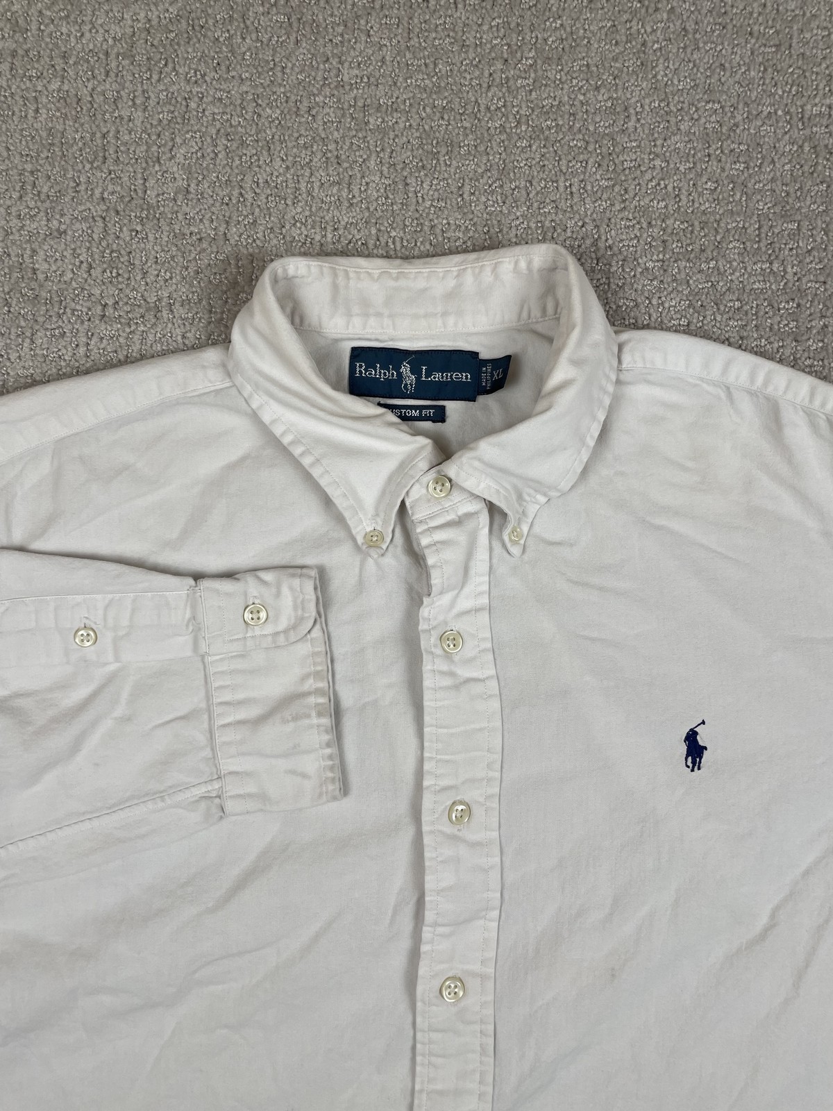 Ralph Lauren Men's XL White Custom Fit Long Sleeve Polo Shirt