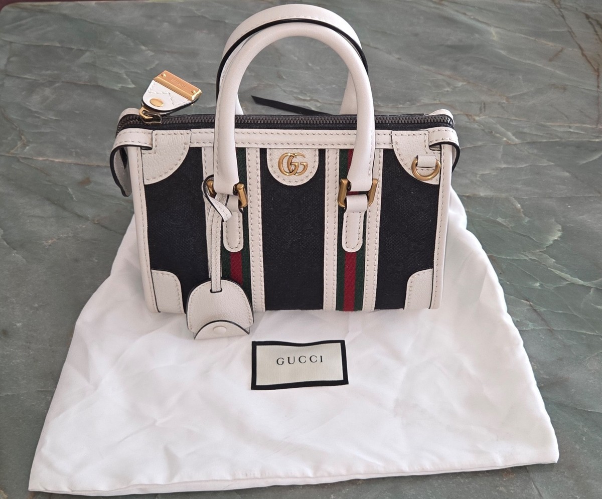 Gucci Ophidia Mini Top Handle Bag 715771 Denim Black White Multi
