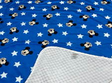 Disney Mickey Mouse Baby Blanket Stars Blue 30"x38" Satin Trim Mink Waffle