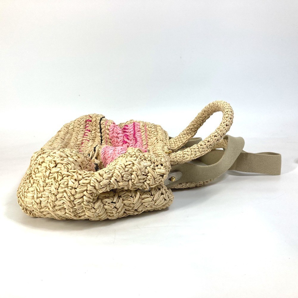 PRADA Triangle Logo Plate Canapa 2WAY Bag Shoulder Bag Handbag Raffia Used from thumbnail 4