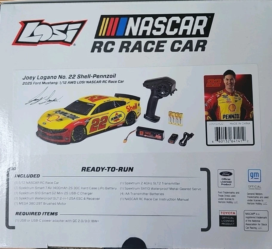 Coche de carreras Losi 1/12 NASCAR RC Joey Logano No. Ford Mustang 22 2025 Shell-Pennzoil Foto 4 de 4