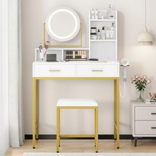 Vanity Desk with Rotating Mirror, Makeup Vanity Desk with Adjustable Mirror, ...