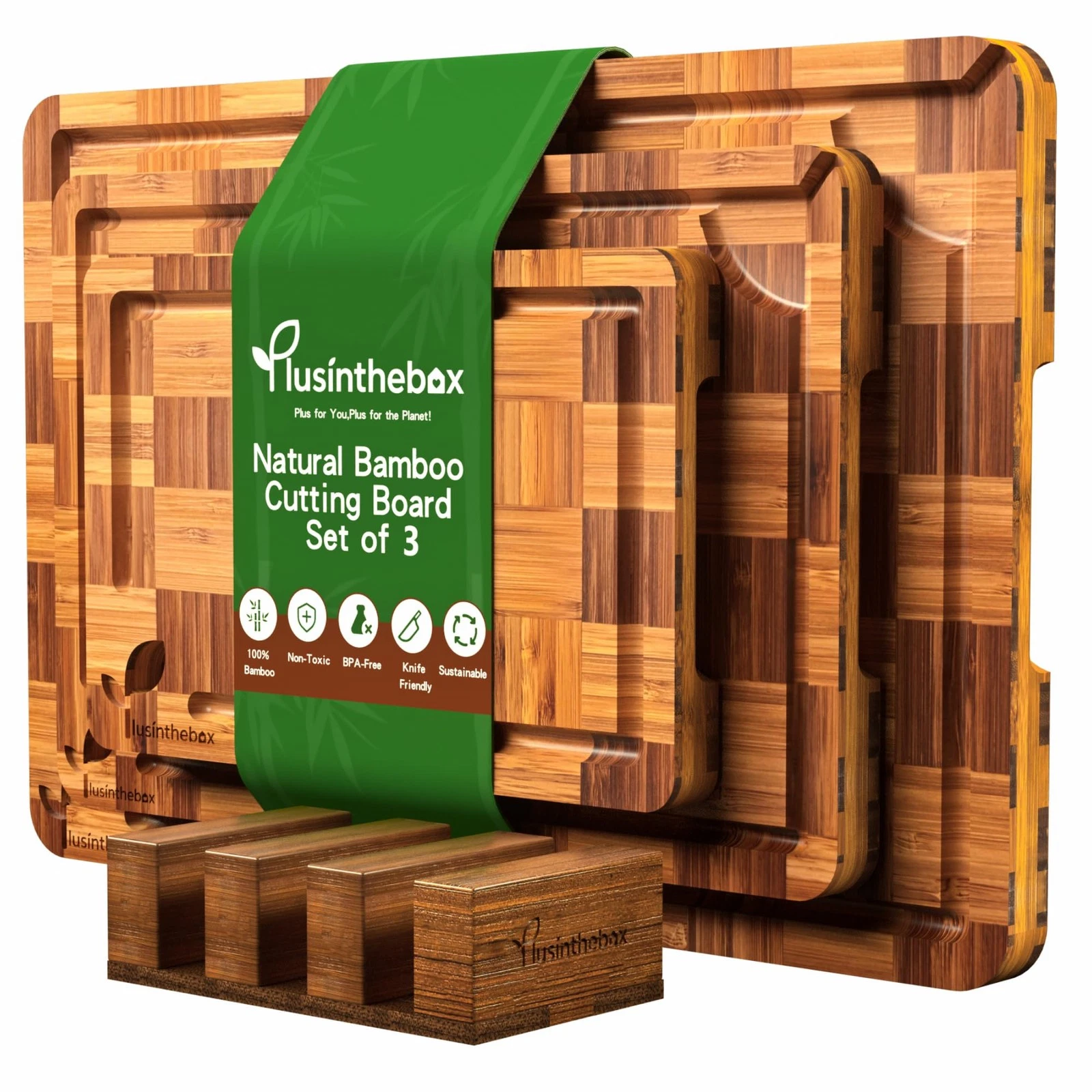 Bamboo Cutting Board Set of 3 for kitchen Checkered End Grain Wood Chopping B...