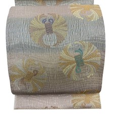 Japanese Kimono Fukuro obi excellent item bundled noshi step striped silver